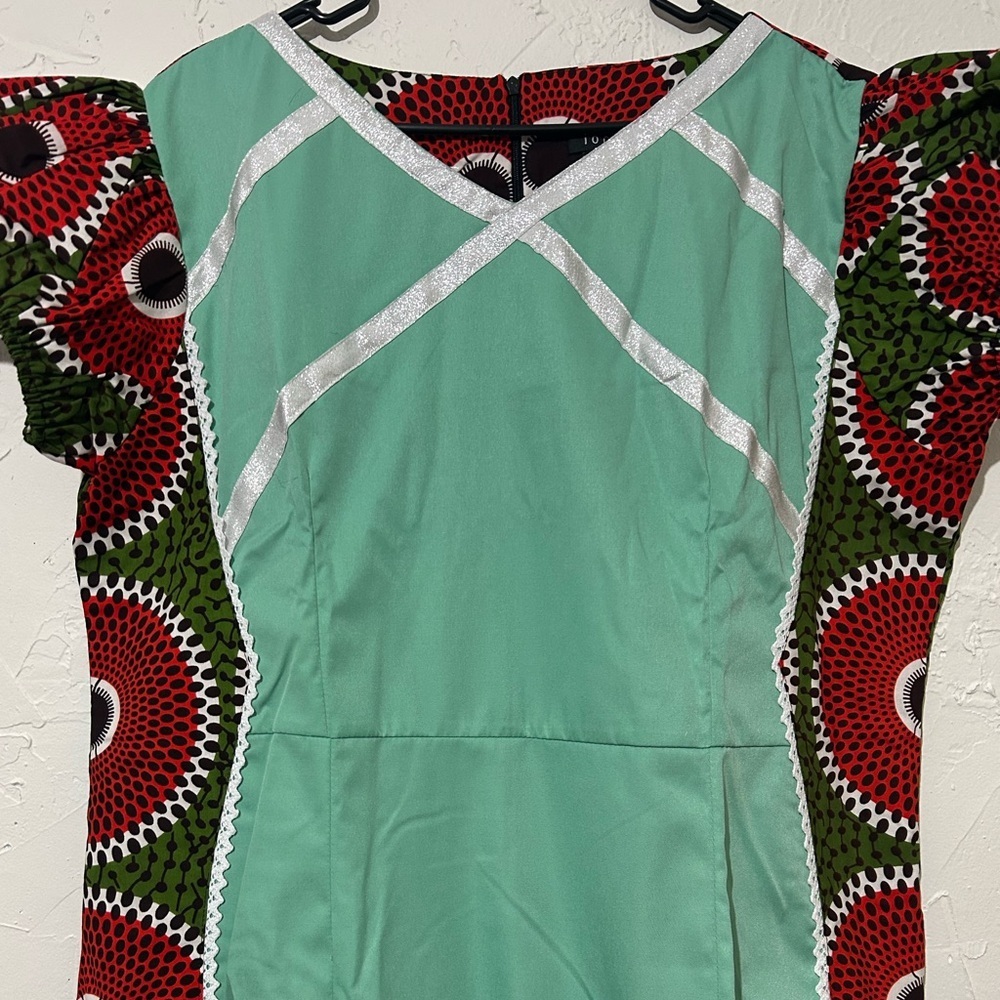 African Print Bodycon Dress | Knee Length Ankara Event Dress Sz XL - Picture 3 of 9